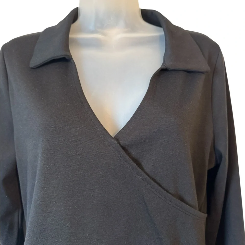 NWT Belle Du Jour Black Mock Wrap Top MEDIUM #3 - Picture 2 of 11